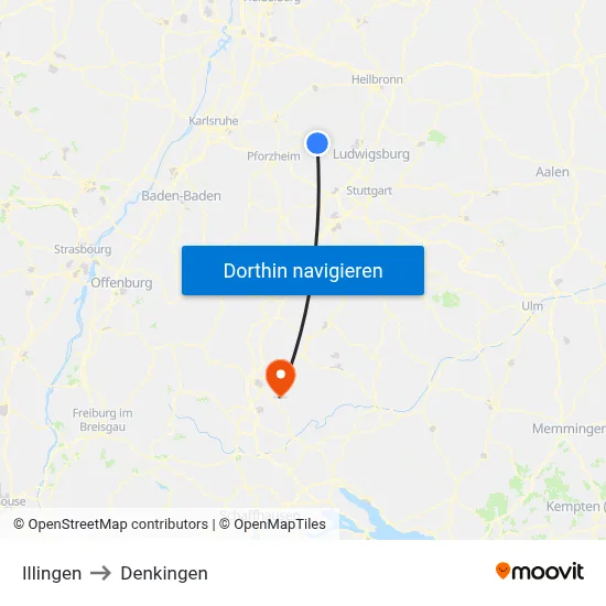 Illingen to Denkingen map