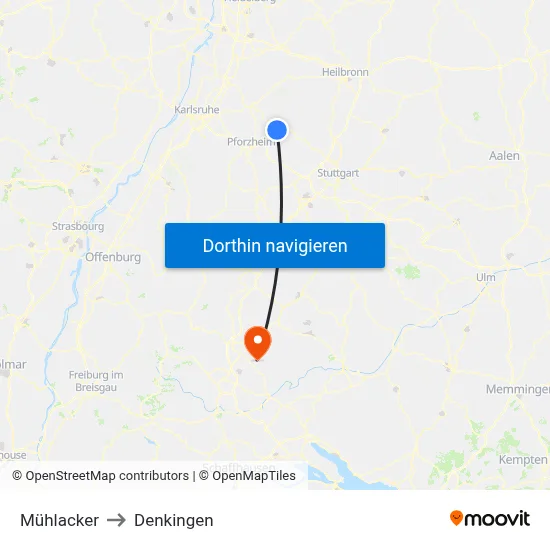 Mühlacker to Denkingen map