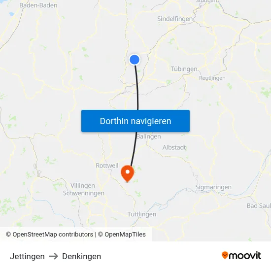 Jettingen to Denkingen map