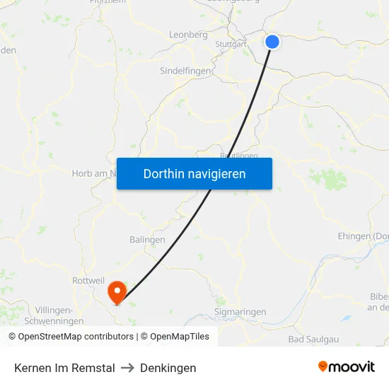 Kernen Im Remstal to Denkingen map