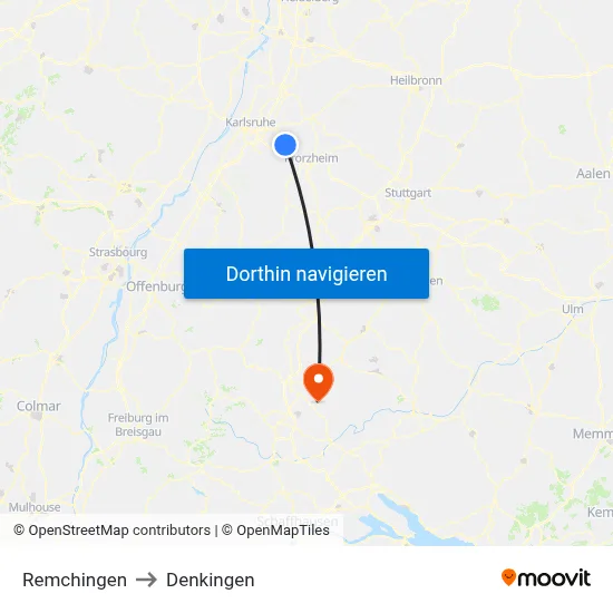 Remchingen to Denkingen map