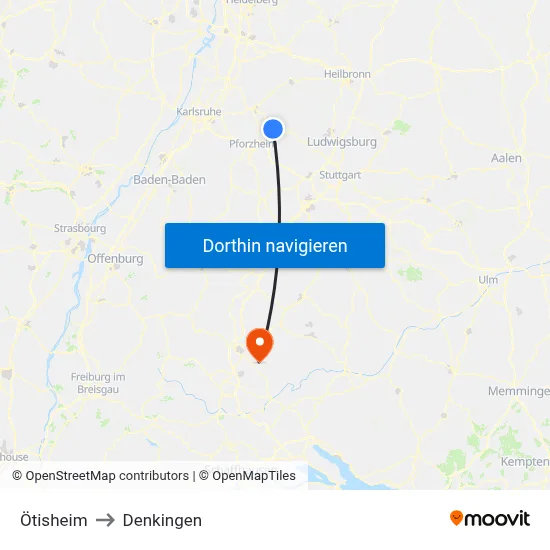 Ötisheim to Denkingen map