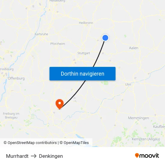 Murrhardt to Denkingen map