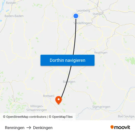 Renningen to Denkingen map