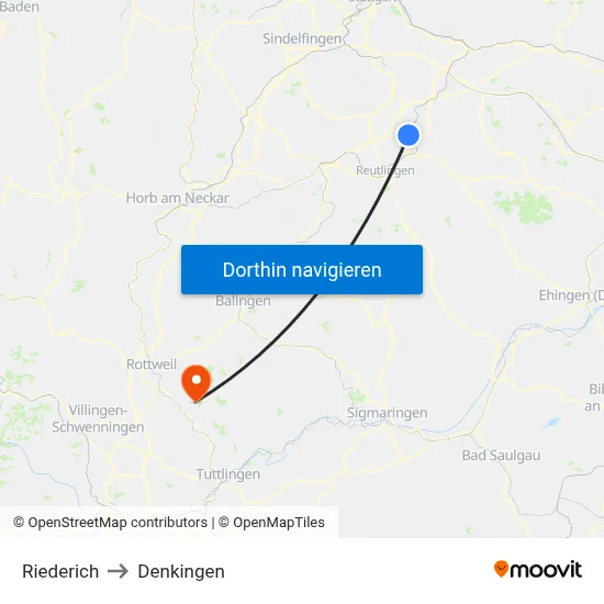 Riederich to Denkingen map