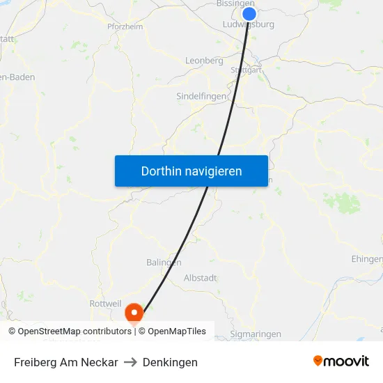 Freiberg Am Neckar to Denkingen map