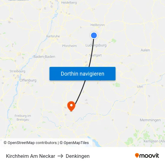 Kirchheim Am Neckar to Denkingen map