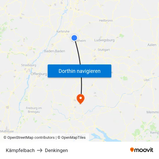Kämpfelbach to Denkingen map