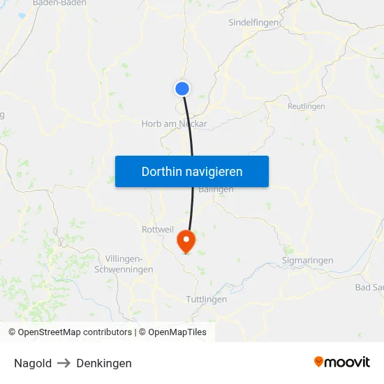 Nagold to Denkingen map