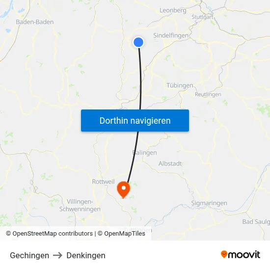 Gechingen to Denkingen map