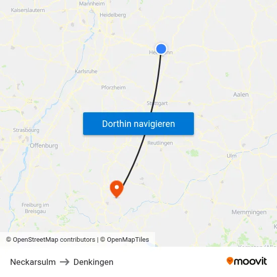 Neckarsulm to Denkingen map