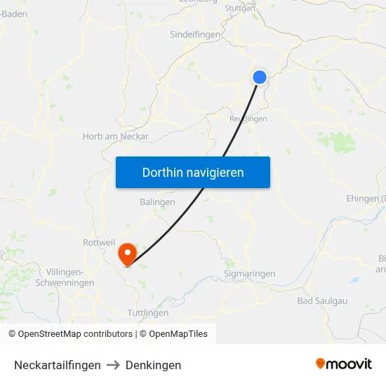 Neckartailfingen to Denkingen map