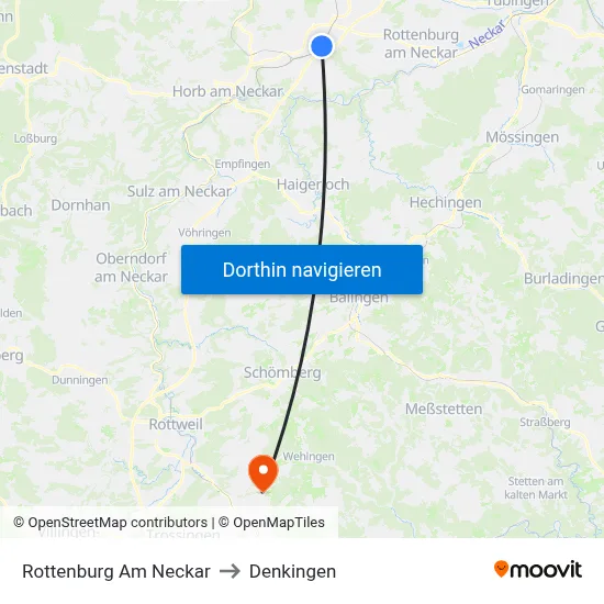 Rottenburg Am Neckar to Denkingen map