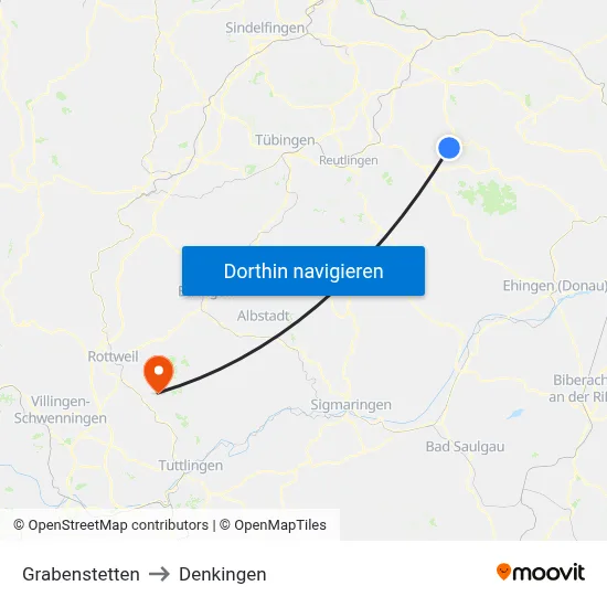 Grabenstetten to Denkingen map