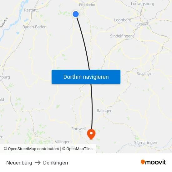 Neuenbürg to Denkingen map