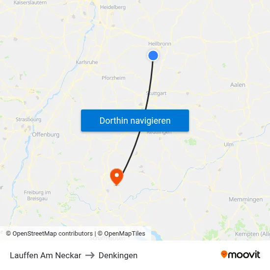 Lauffen Am Neckar to Denkingen map