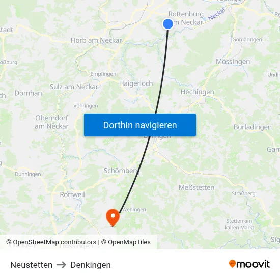 Neustetten to Denkingen map