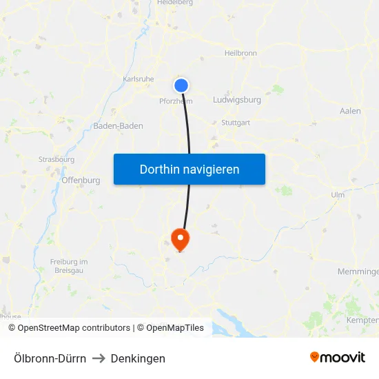 Ölbronn-Dürrn to Denkingen map