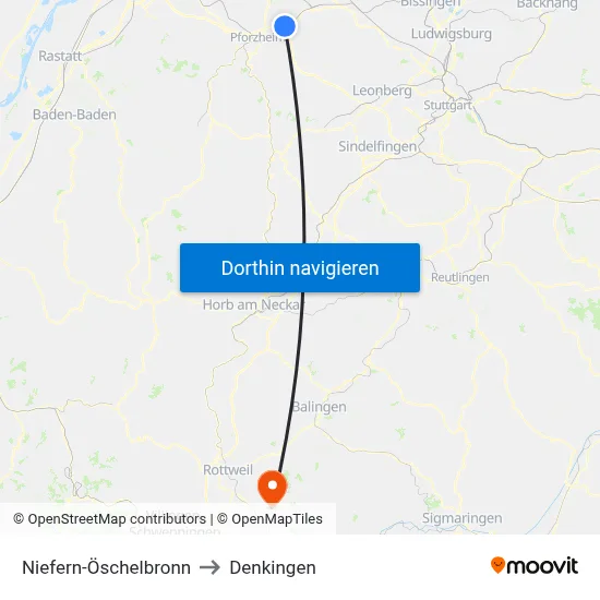 Niefern-Öschelbronn to Denkingen map