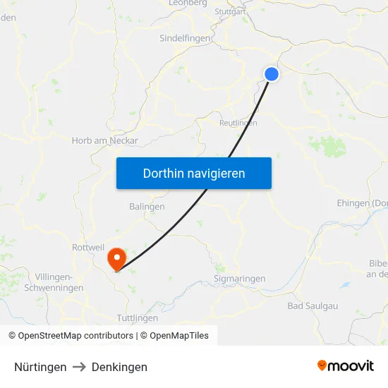 Nürtingen to Denkingen map