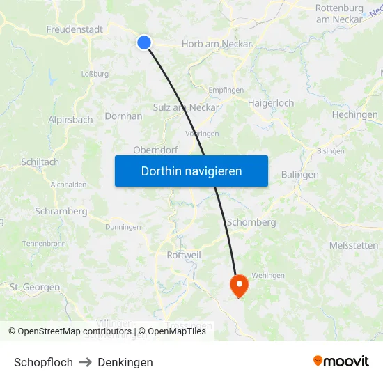 Schopfloch to Denkingen map
