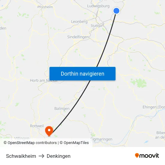 Schwaikheim to Denkingen map