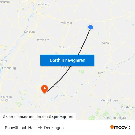 Schwäbisch Hall to Denkingen map
