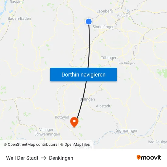Weil Der Stadt to Denkingen map