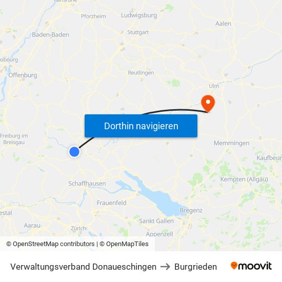 Verwaltungsverband Donaueschingen to Burgrieden map
