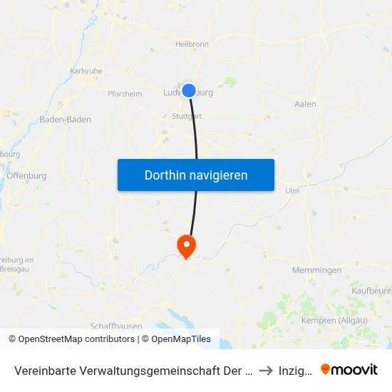 Vereinbarte Verwaltungsgemeinschaft Der Stadt Freiberg am Neckar to Inzigkofen map