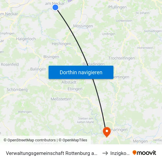 Verwaltungsgemeinschaft Rottenburg am Neckar to Inzigkofen map