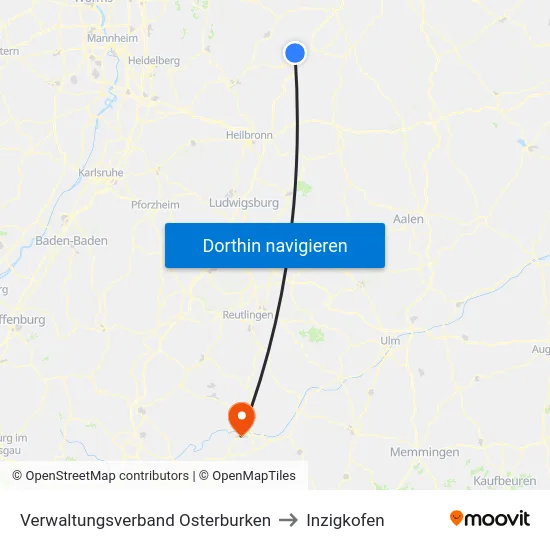 Verwaltungsverband Osterburken to Inzigkofen map