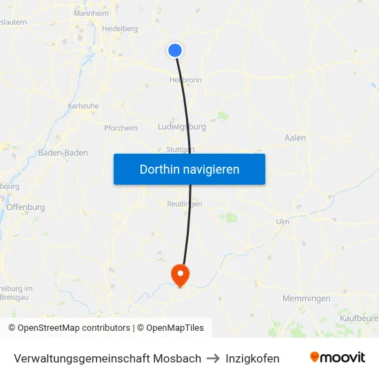 Verwaltungsgemeinschaft Mosbach to Inzigkofen map