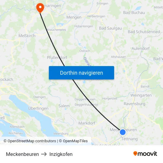 Meckenbeuren to Inzigkofen map
