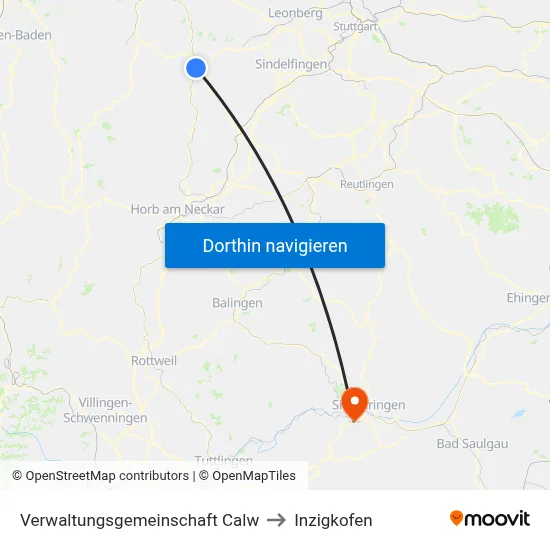 Verwaltungsgemeinschaft Calw to Inzigkofen map
