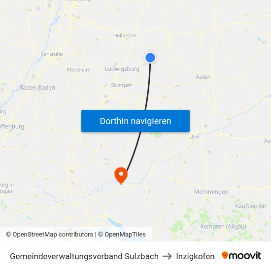 Gemeindeverwaltungsverband Sulzbach to Inzigkofen map