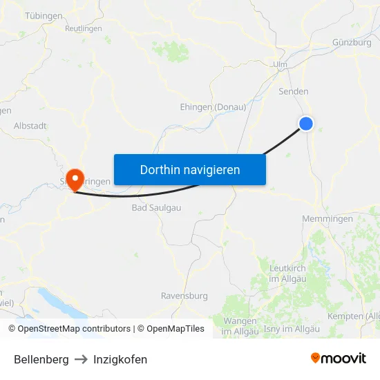 Bellenberg to Inzigkofen map