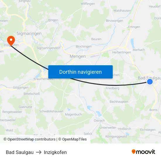Bad Saulgau to Inzigkofen map