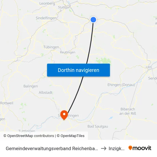 Gemeindeverwaltungsverband Reichenbach An Der Fils to Inzigkofen map