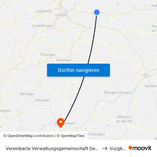 Vereinbarte Verwaltungsgemeinschaft Der Stadt Schorndorf to Inzigkofen map