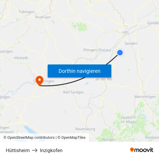 Hüttisheim to Inzigkofen map