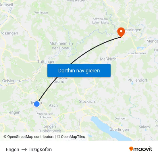 Engen to Inzigkofen map