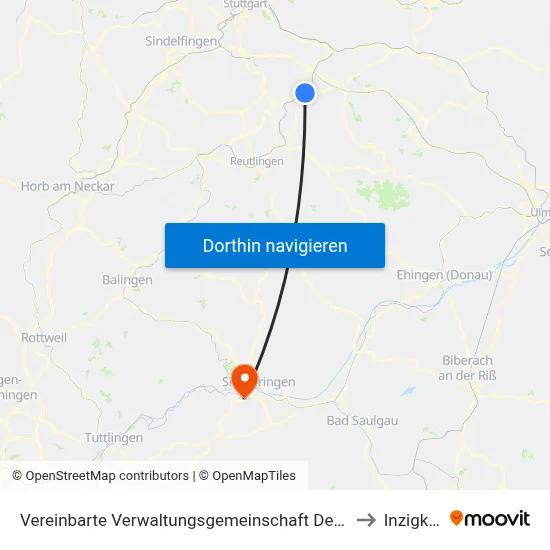 Vereinbarte Verwaltungsgemeinschaft Der Stadt Nürtingen to Inzigkofen map