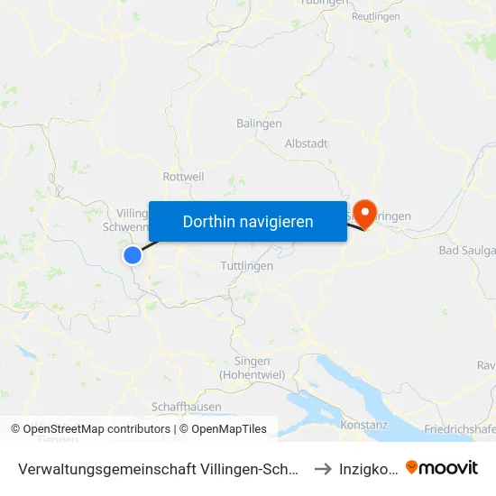 Verwaltungsgemeinschaft Villingen-Schwenningen to Inzigkofen map