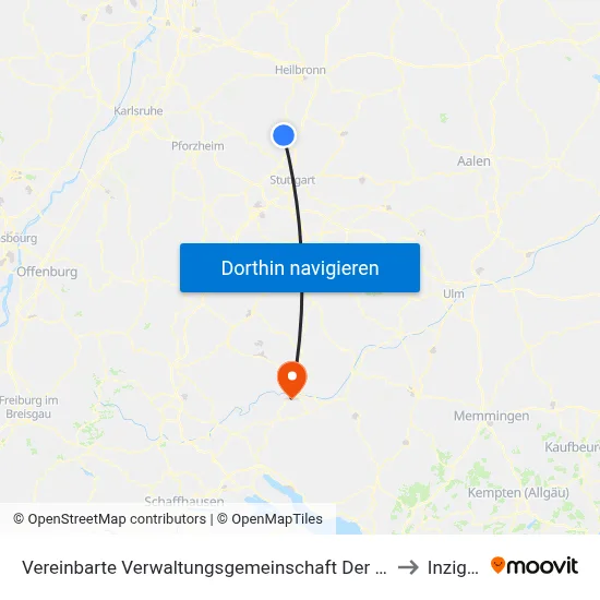 Vereinbarte Verwaltungsgemeinschaft Der Stadt Bietigheim-Bissingen to Inzigkofen map