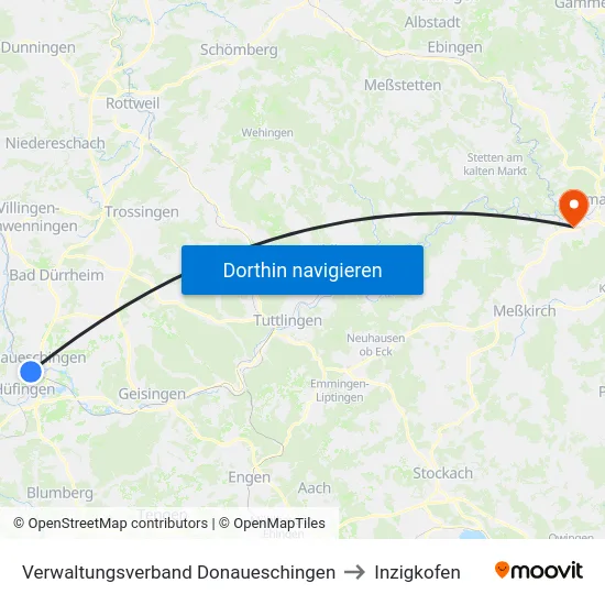 Verwaltungsverband Donaueschingen to Inzigkofen map