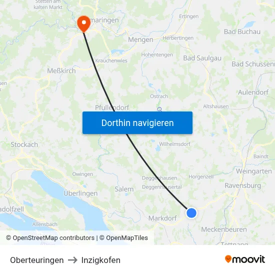 Oberteuringen to Inzigkofen map