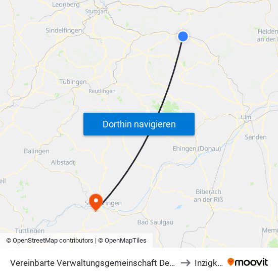 Vereinbarte Verwaltungsgemeinschaft Der Stadt Göppingen to Inzigkofen map