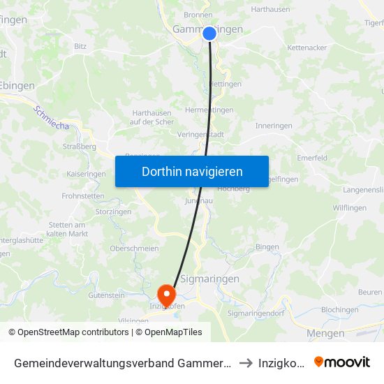 Gemeindeverwaltungsverband Gammertingen to Inzigkofen map