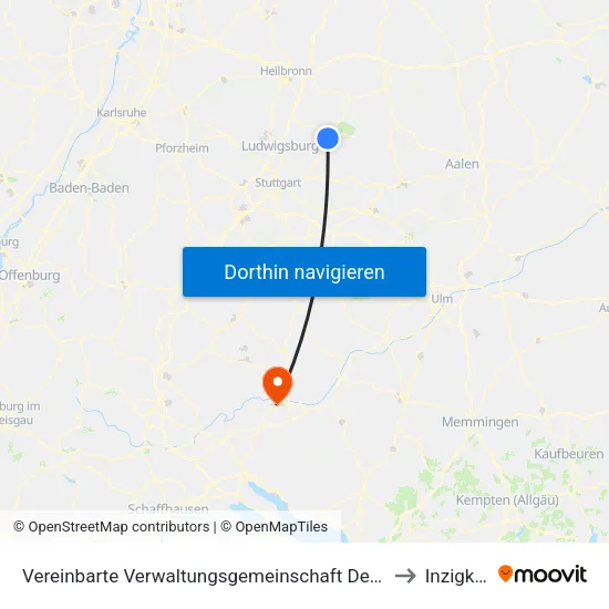 Vereinbarte Verwaltungsgemeinschaft Der Stadt Backnang to Inzigkofen map